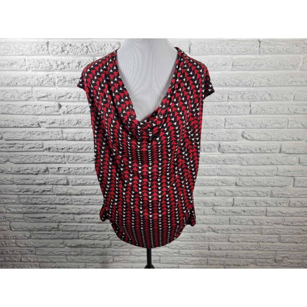 Worthington Women's 1X Plus Top Blouse Red Geometric Triangle GEO108XE